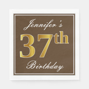 Serviette En Papier Elégant Brown, Faux Gold 37ème anniversaire + Nom
