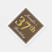 Serviette En Papier Elégant Brown, Faux Gold 37ème anniversaire + Nom (Coin)