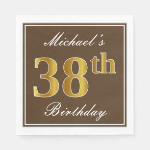 Serviette En Papier Elégant Brown, Faux Gold 38ème anniversaire + Nom