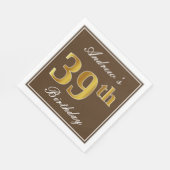 Serviette En Papier Elégant Brown, Faux Gold 39ème anniversaire + Nom (Coin)