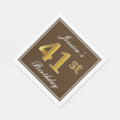 Serviette En Papier Elégant Brown, Faux Gold 41ème Anniversaire + Nom (Coin)