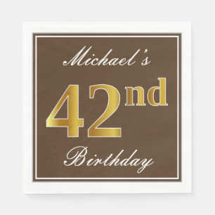 Serviette En Papier Elégant Brown, Faux Gold 42ème anniversaire + Nom