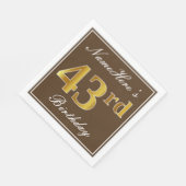 Serviette En Papier Elégant Brown, Faux Gold 43ème anniversaire + Nom (Coin)
