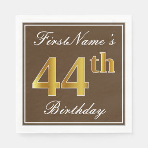 Serviette En Papier Elégant Brown, Faux Gold 44ème Anniversaire + Nom
