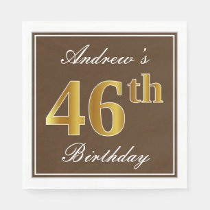 Serviette En Papier Elégant Brown, Faux Gold 46ème anniversaire + Nom