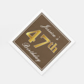 Serviette En Papier Elégant Brown, Faux Gold 47ème Anniversaire + Nom (Coin)