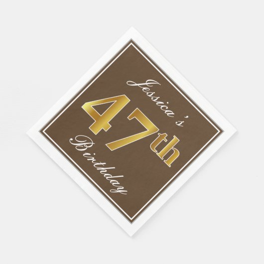 Serviette En Papier Elégant Brown, Faux Gold 47ème Anniversaire + Nom (Coin)