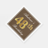 Serviette En Papier Elégant Brown, Faux Gold 48ème anniversaire + Nom (Coin)