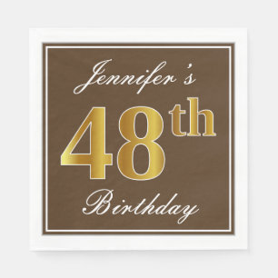 Serviette En Papier Elégant Brown, Faux Gold 48ème anniversaire + Nom