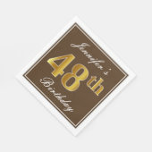 Serviette En Papier Elégant Brown, Faux Gold 48ème anniversaire + Nom (Coin)