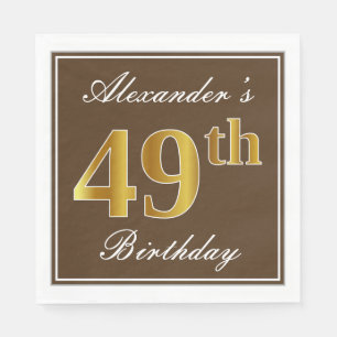 Serviette En Papier Elégant Brown, Faux Gold 49ème Anniversaire + Nom