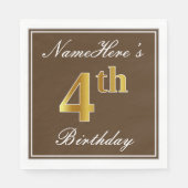 Serviette En Papier Elégant Brown, Faux Gold 4e anniversaire; Nom pers (Devant)