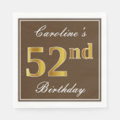 Serviette En Papier Elégant Brown, Faux Gold 52ème anniversaire + Nom (Devant)