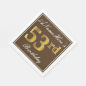 Serviette En Papier Elégant Brown, Faux Gold 53ème anniversaire + Nom (Coin)