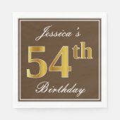 Serviette En Papier Elégant Brown, Faux Gold 54ème anniversaire + Nom (Devant)