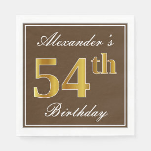 Serviette En Papier Elégant Brown, Faux Gold 54ème anniversaire + Nom