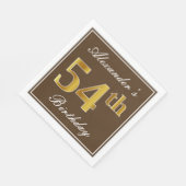 Serviette En Papier Elégant Brown, Faux Gold 54ème anniversaire + Nom (Coin)