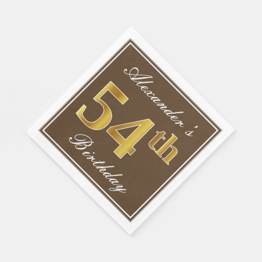 Serviette En Papier Elégant Brown, Faux Gold 54ème anniversaire + Nom (Coin)