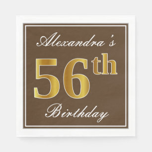 Serviette En Papier Elégant Brown, Faux Gold 56ème anniversaire + Nom