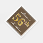 Serviette En Papier Elégant Brown, Faux Gold 56ème anniversaire + Nom (Coin)