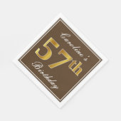 Serviette En Papier Elégant Brown, Faux Gold 57ème anniversaire + Nom (Coin)