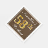 Serviette En Papier Elégant Brown, Faux Gold 58ème anniversaire + Nom (Coin)