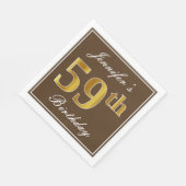 Serviette En Papier Elégant Brown, Faux Gold 59ème anniversaire + Nom (Coin)
