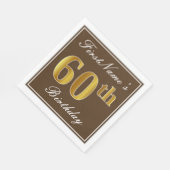 Serviette En Papier Elégant Brown, Faux Gold 60e anniversaire + Nom (Coin)