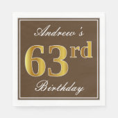 Serviette En Papier Elégant Brown, Faux Gold 63ème anniversaire + Nom (Devant)