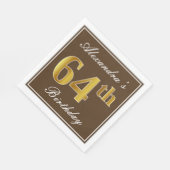 Serviette En Papier Elégant Brown, Faux Gold 64ème anniversaire + Nom (Coin)