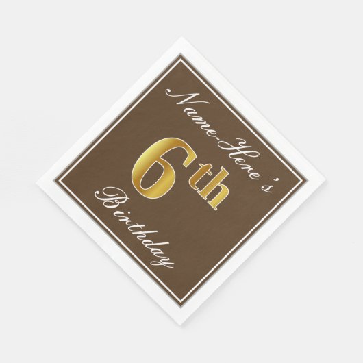 Serviette En Papier Elégant Brown, Faux Gold 6e anniversaire; Nom pers (Coin)