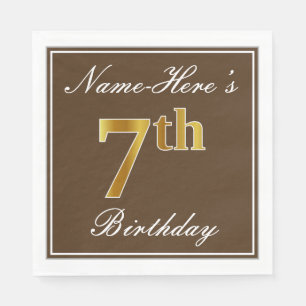 Serviette En Papier Elégant Brown, Faux Gold 7e anniversaire; Nom pers