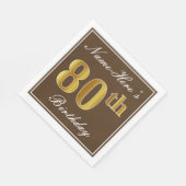 Serviette En Papier Elégant Brown, Faux Gold 80e anniversaire + Nom (Coin)