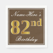 Serviette En Papier Elégant Brown, Faux Gold 82ème anniversaire + Nom (Devant)
