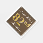 Serviette En Papier Elégant Brown, Faux Gold 82ème anniversaire + Nom (Coin)