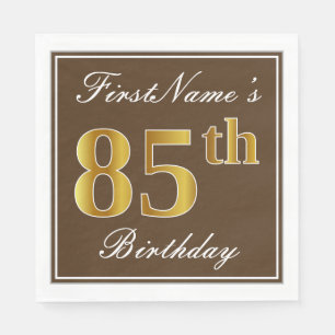 Serviette En Papier Elégant Brown, Faux Gold 85ème anniversaire + Nom