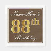 Serviette En Papier Elégant Brown, Faux Gold 88ème anniversaire + Nom (Devant)