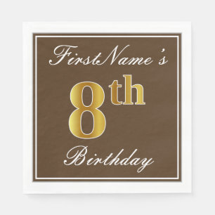 Serviette En Papier Elégant Brown, Faux Gold 8e anniversaire; Nom pers