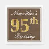 Serviette En Papier Elégant Brown, Faux Gold 95ème anniversaire + Nom (Devant)