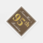 Serviette En Papier Elégant Brown, Faux Gold 95ème anniversaire + Nom (Coin)