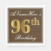 Serviette En Papier Elégant Brown, Faux Gold 96ème anniversaire + Nom (Devant)
