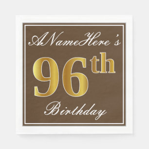 Serviette En Papier Elégant Brown, Faux Gold 96ème anniversaire + Nom