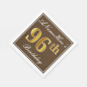 Serviette En Papier Elégant Brown, Faux Gold 96ème anniversaire + Nom (Coin)