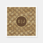 Serviette En Papier Élégant Brown & Or Dahlias Motif Monogramme (Devant)