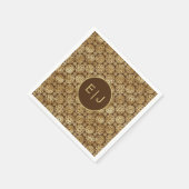 Serviette En Papier Élégant Brown & Or Dahlias Motif Monogramme (Coin)
