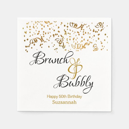 Serviette En Papier Elégant Brunch Bubbly Gold Confetti Custom Party (Devant)