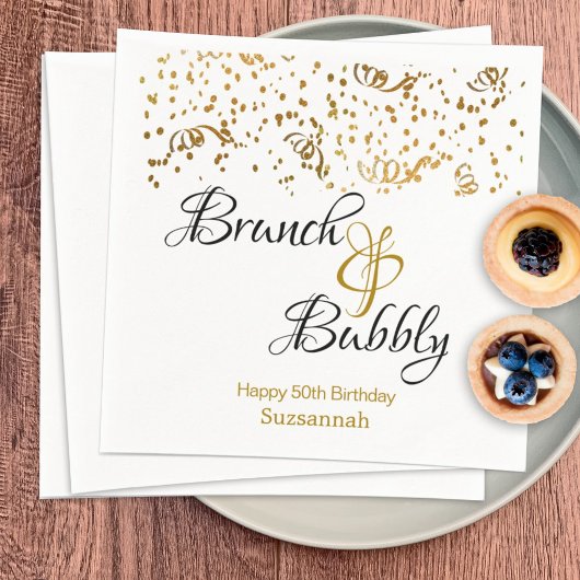 Serviette En Papier Elégant Brunch Bubbly Gold Confetti Custom Party