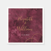 Serviette En Papier Elegant Burgundy and Gold Watercolor Wedding (Devant)