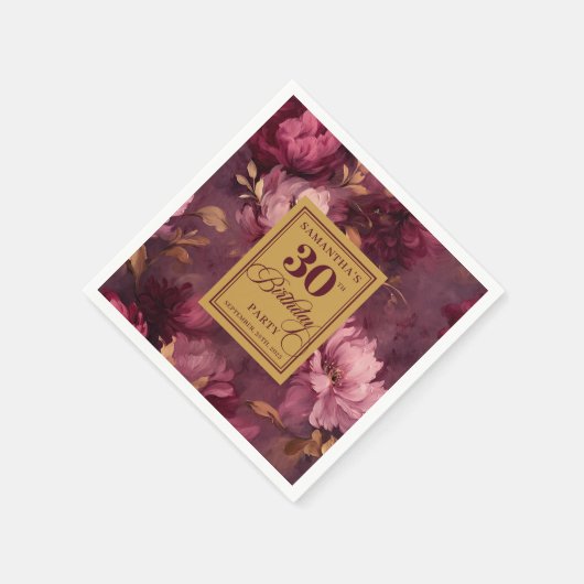 Serviette En Papier Elégant Burgundy Blush Gold Boho 30e anniversaire (Coin)