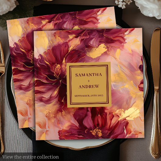 Serviette En Papier Élégant Burgundy Gold Blush Mariage Papier Napkins
